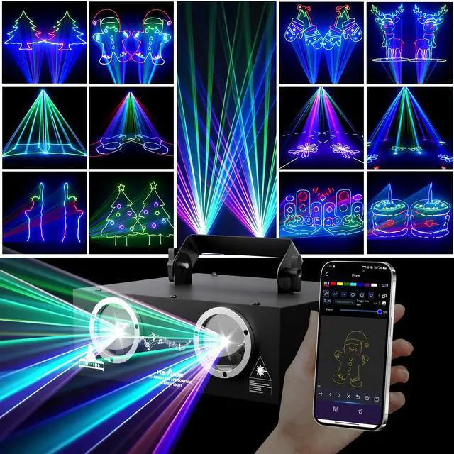 Main image of DJ Laser Light, APP Control, Laser Show Projector | DMX Control | Custom Text & Scenes | Sound Activated | RGB Effects for Party Club Stage Show Storefronts