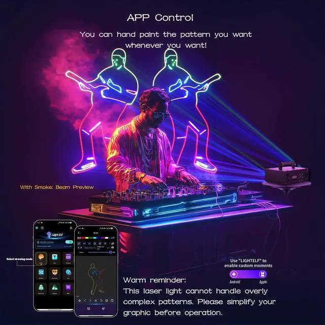 Alt view image 2 of 7 - DJ Laser Light, APP Control, Laser Show Projector | DMX Control | Custom Text & Scenes | Sound Activated | RGB Effects for Party Club Stage Show Storefronts