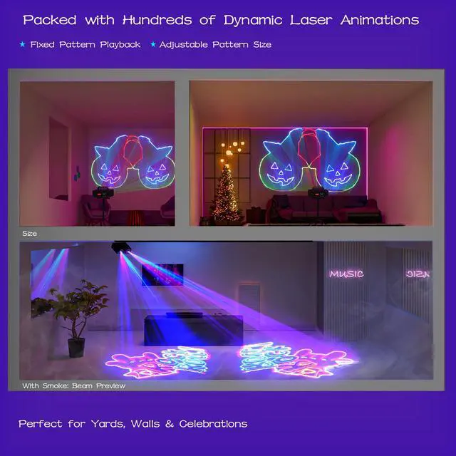 Alt view image 4 of 7 - DJ Laser Light, APP Control, Laser Show Projector | DMX Control | Custom Text & Scenes | Sound Activated | RGB Effects for Party Club Stage Show Storefronts