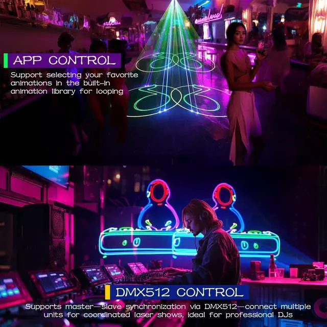 Alt view image 6 of 7 - DJ Laser Light, APP Control, Laser Show Projector | DMX Control | Custom Text & Scenes | Sound Activated | RGB Effects for Party Club Stage Show Storefronts