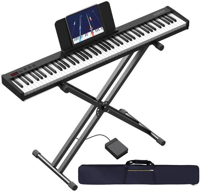 Main image of 88 Key Semi Weighted Keyboard Piano, Full Size Digital Piano with Double X Stand, Portable Keyboard Piano for Beginner Include Sustain Pedal, Power Supply and Piano Bag - Black