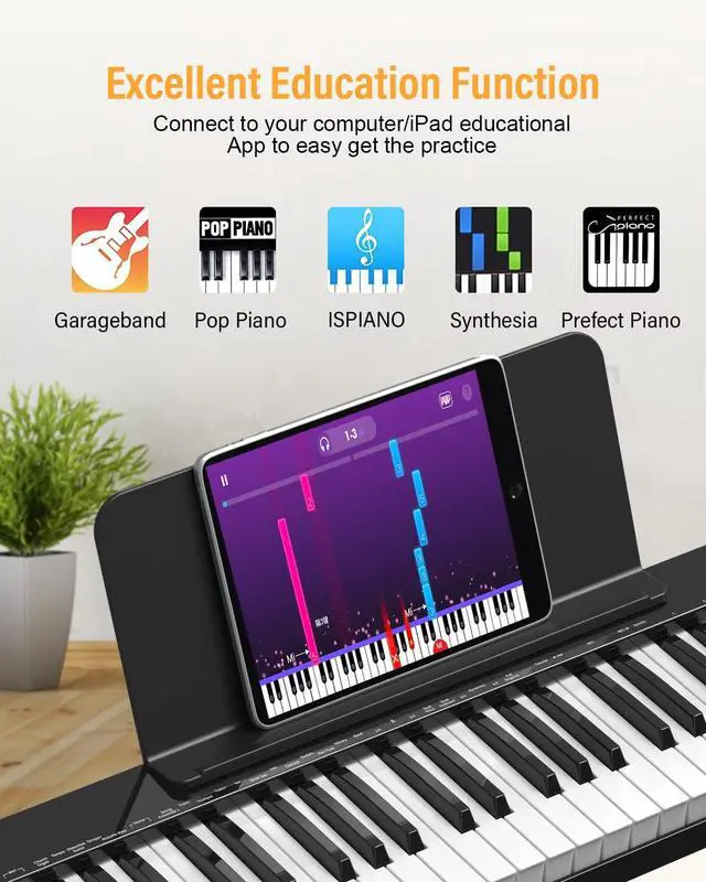 Alt view image 3 of 7 - 88 Key Semi Weighted Keyboard Piano, Full Size Digital Piano with Double X Stand, Portable Keyboard Piano for Beginner Include Sustain Pedal, Power Supply and Piano Bag - Black