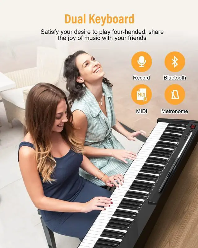 Alt view image 5 of 7 - 88 Key Semi Weighted Keyboard Piano, Full Size Digital Piano with Double X Stand, Portable Keyboard Piano for Beginner Include Sustain Pedal, Power Supply and Piano Bag - Black