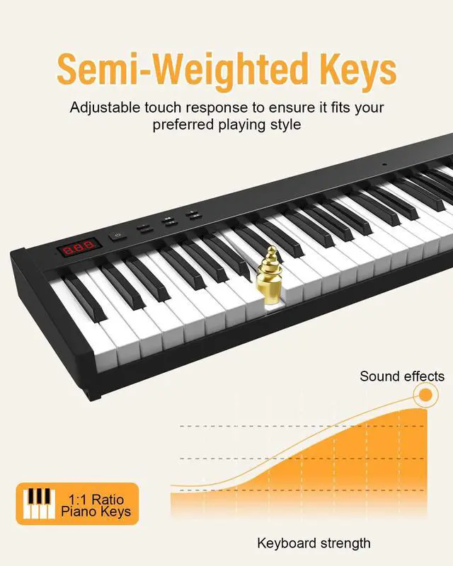 Alt view image 2 of 7 - 88 Key Semi Weighted Keyboard Piano, Full Size Digital Piano with Double X Stand, Portable Keyboard Piano for Beginner Include Sustain Pedal, Power Supply and Piano Bag - Black
