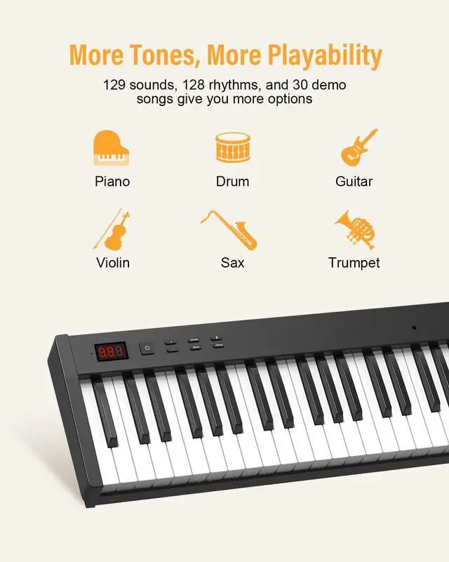 Alt view image 7 of 7 - 88 Key Semi Weighted Keyboard Piano, Full Size Digital Piano with Double X Stand, Portable Keyboard Piano for Beginner Include Sustain Pedal, Power Supply and Piano Bag - Black