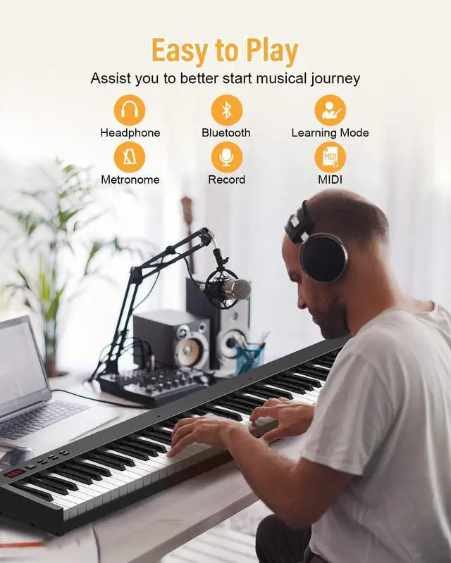 Alt view image 6 of 7 - 88 Key Semi Weighted Keyboard Piano, Full Size Digital Piano with Double X Stand, Portable Keyboard Piano for Beginner Include Sustain Pedal, Power Supply and Piano Bag - Black