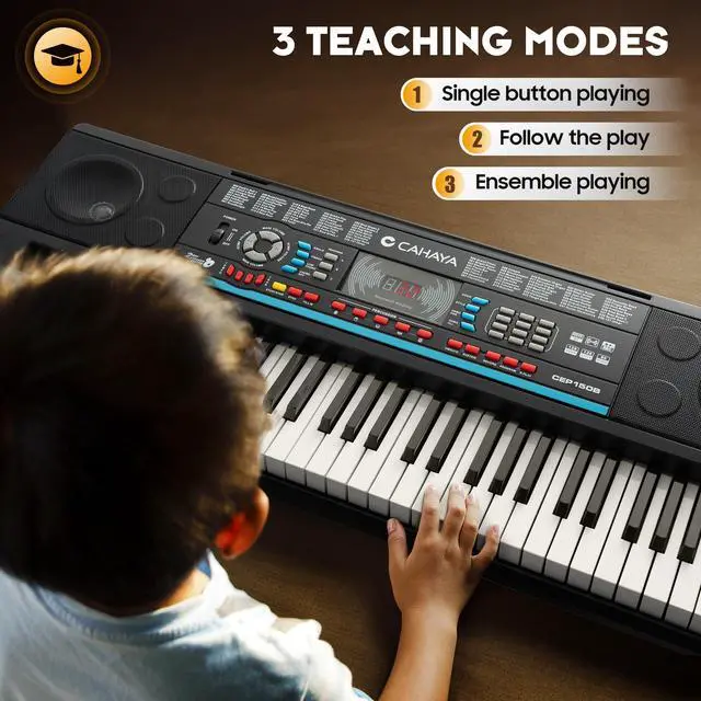 Alt view image 3 of 7 - 61 Key Keyboard Piano Electric Piano Set for Beginners with Stand & Stool, Microphone, Built-In Speakers, 128 Sounds & 128 Rhythms, Portable Electronic Keyboard