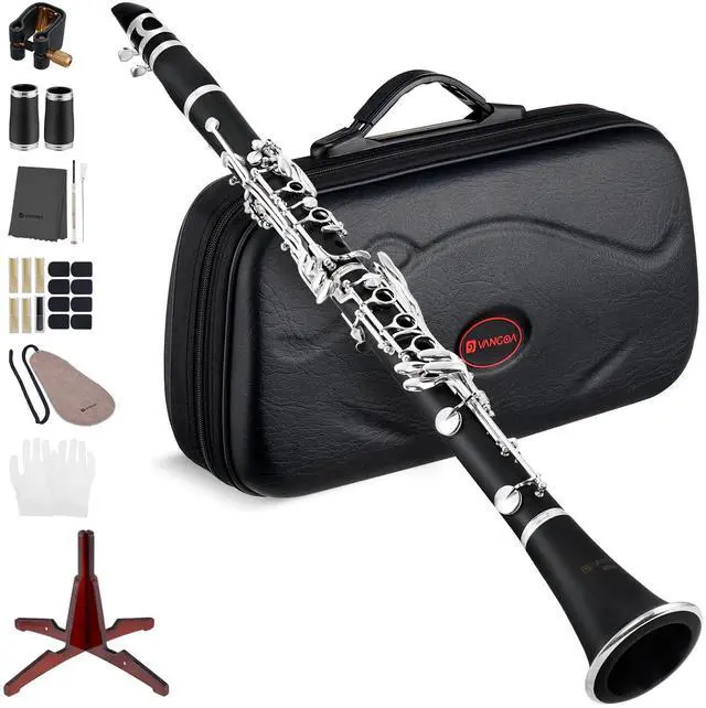 Main image of Bb Clarinet Kit for Intermediate, Ebonite Body, Silver-Plated Keys | 17-Key French System, 2 Barrels, 4C Mouthpiece, School Band Orchestra, Student, Complete Kit