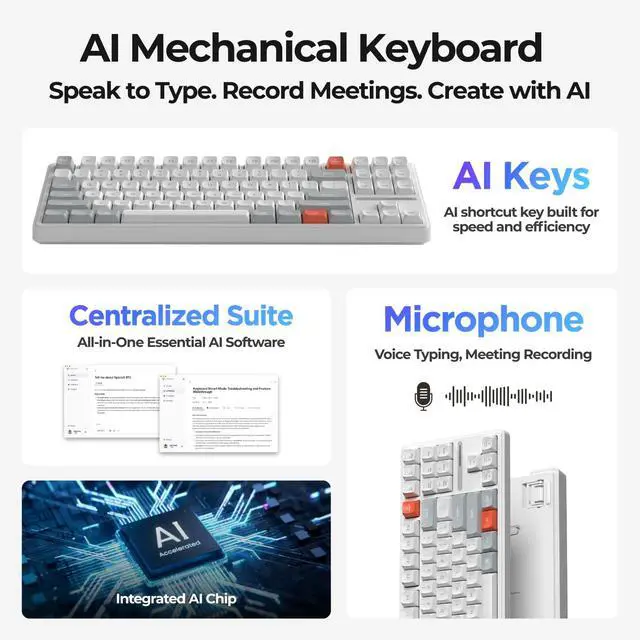 Alt view image 2 of 7 - Phronesis Wireless Mechanical AI Keyboard - Software with Chatbot, Voice Typing, AI Meeting Notes, Transcribe, Translate, Summarize, TKL, Hot-Swappable, PBT Keycaps, RGB Backlit, Mac & Windows
