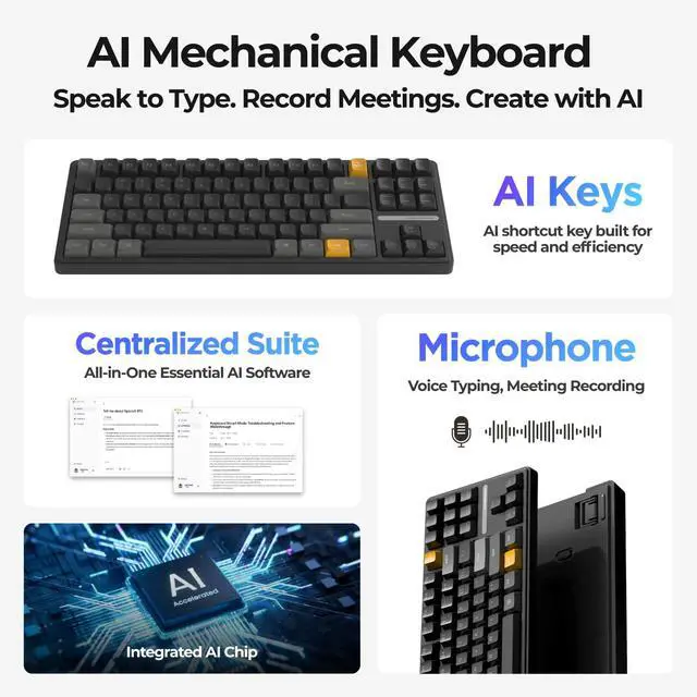 Alt view image 2 of 7 - Phronesis Wireless Mechanical AI Keyboard - Software with Chatbot, Voice Typing, AI Meeting Notes, Transcribe, Translate, Summarize, TKL, Hot-Swappable, PBT Keycaps, RGB Backlit, Mac & Windows
