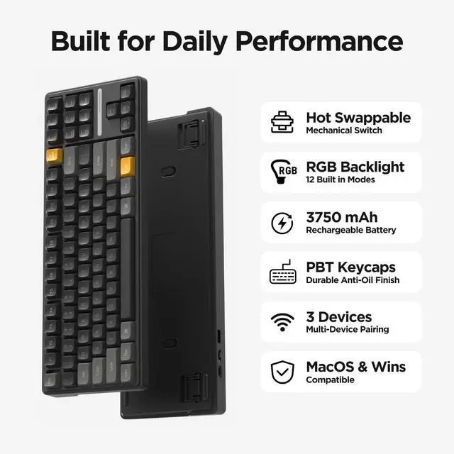 Alt view image 4 of 7 - Phronesis Wireless Mechanical AI Keyboard - Software with Chatbot, Voice Typing, AI Meeting Notes, Transcribe, Translate, Summarize, TKL, Hot-Swappable, PBT Keycaps, RGB Backlit, Mac & Windows