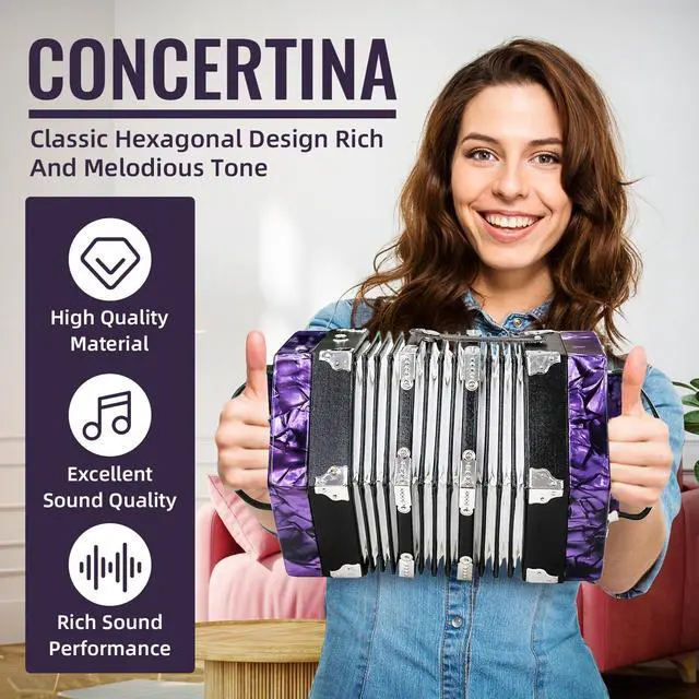 Alt view image 2 of 7 - Concertinas,20 Buttons Accordion for Beginners,Easy to learn(purple) | Sound Quality Standards,Crafted from Solid Wood,Compact and Lightweight,Easy to Store