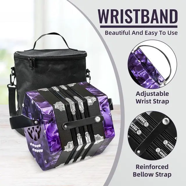 Alt view image 3 of 7 - Concertinas,20 Buttons Accordion for Beginners,Easy to learn(purple) | Sound Quality Standards,Crafted from Solid Wood,Compact and Lightweight,Easy to Store