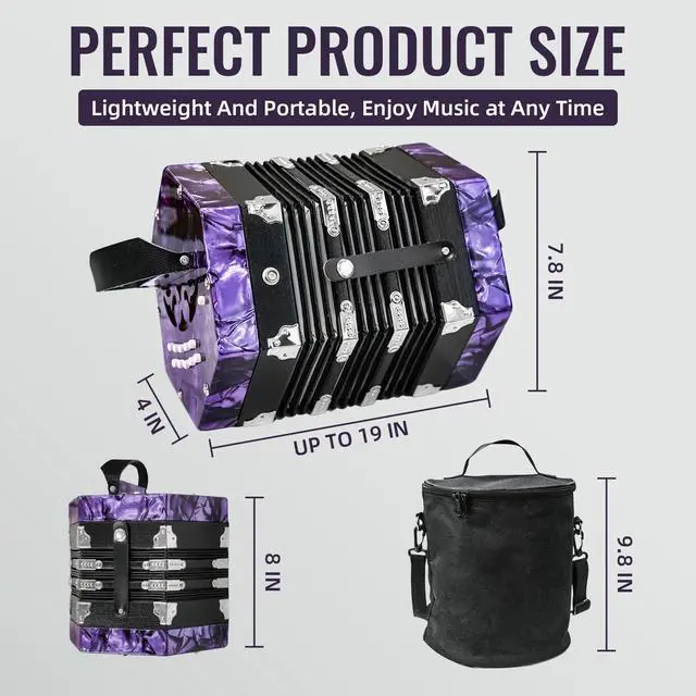 Alt view image 5 of 7 - Concertinas,20 Buttons Accordion for Beginners,Easy to learn(purple) | Sound Quality Standards,Crafted from Solid Wood,Compact and Lightweight,Easy to Store