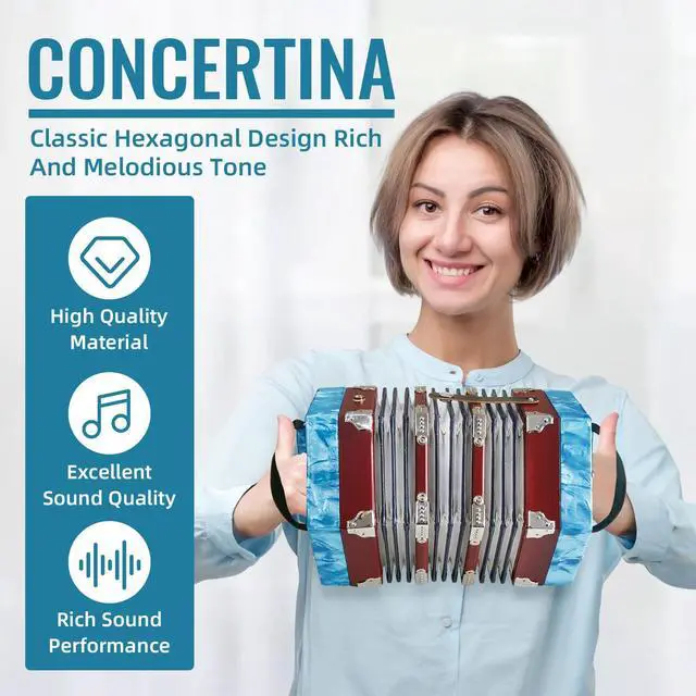 Alt view image 2 of 7 - Concertinas,20 Buttons Accordion for Beginners,Easy to learn(Blue) | Sound Quality Standards,Crafted from Solid Wood,Compact and Lightweight,Easy to Store