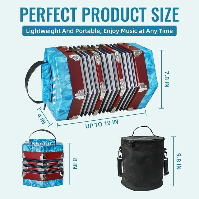 Alt view image 5 of 7 - Concertinas,20 Buttons Accordion for Beginners,Easy to learn(Blue) | Sound Quality Standards,Crafted from Solid Wood,Compact and Lightweight,Easy to Store