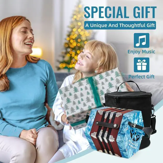 Alt view image 7 of 7 - Concertinas,20 Buttons Accordion for Beginners,Easy to learn(Blue) | Sound Quality Standards,Crafted from Solid Wood,Compact and Lightweight,Easy to Store