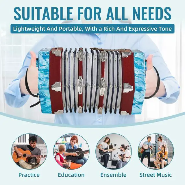 Alt view image 6 of 7 - Concertinas,20 Buttons Accordion for Beginners,Easy to learn(Blue) | Sound Quality Standards,Crafted from Solid Wood,Compact and Lightweight,Easy to Store