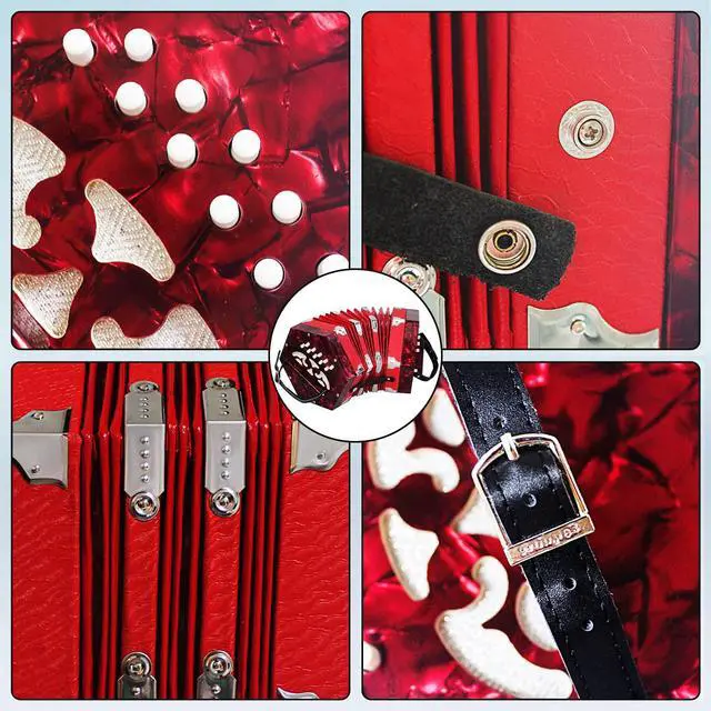 Alt view image 4 of 6 - Concertinas,20 Buttons Accordion for Beginners,Easy to learn(Red) | Sound Quality Standards,Crafted from Solid Wood,Compact and Lightweight,Easy to Store
