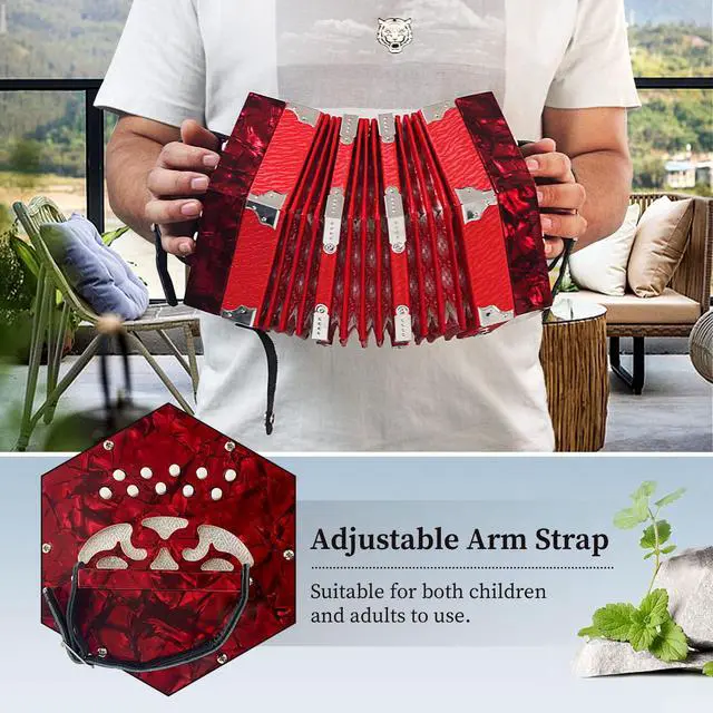 Alt view image 5 of 6 - Concertinas,20 Buttons Accordion for Beginners,Easy to learn(Red) | Sound Quality Standards,Crafted from Solid Wood,Compact and Lightweight,Easy to Store