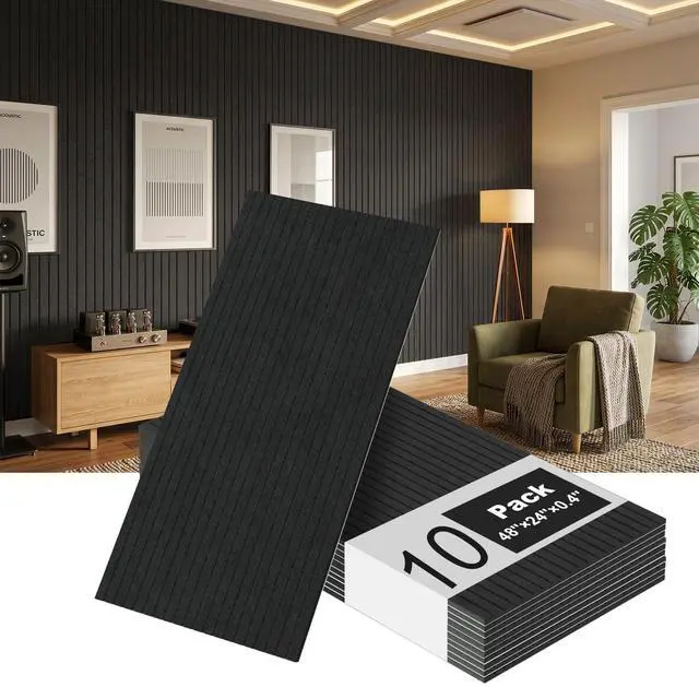 Main image of 10 Pack Acoustic Panels, 48 x 24 Inch Black Adhesive Sound Dampening Panel | Large Sound Proof Panels for Walls, High Density Sound Absorbing Panel for Recording Studio, Home, Office