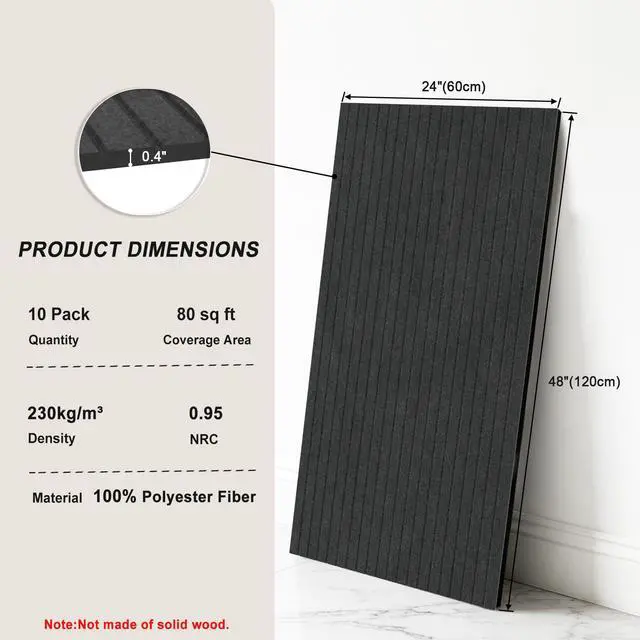 Alt view image 2 of 7 - 10 Pack Acoustic Panels, 48 x 24 Inch Black Adhesive Sound Dampening Panel | Large Sound Proof Panels for Walls, High Density Sound Absorbing Panel for Recording Studio, Home, Office