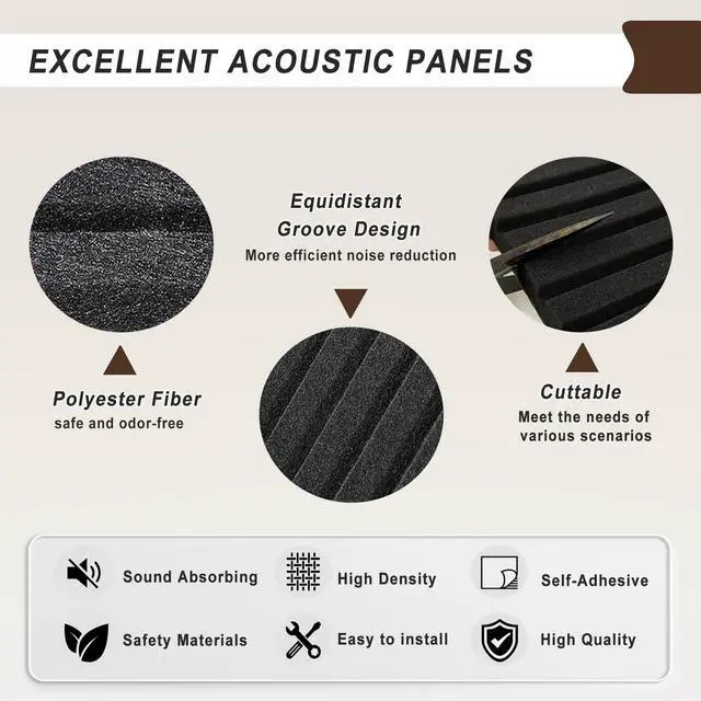 Alt view image 5 of 7 - 10 Pack Acoustic Panels, 48 x 24 Inch Black Adhesive Sound Dampening Panel | Large Sound Proof Panels for Walls, High Density Sound Absorbing Panel for Recording Studio, Home, Office