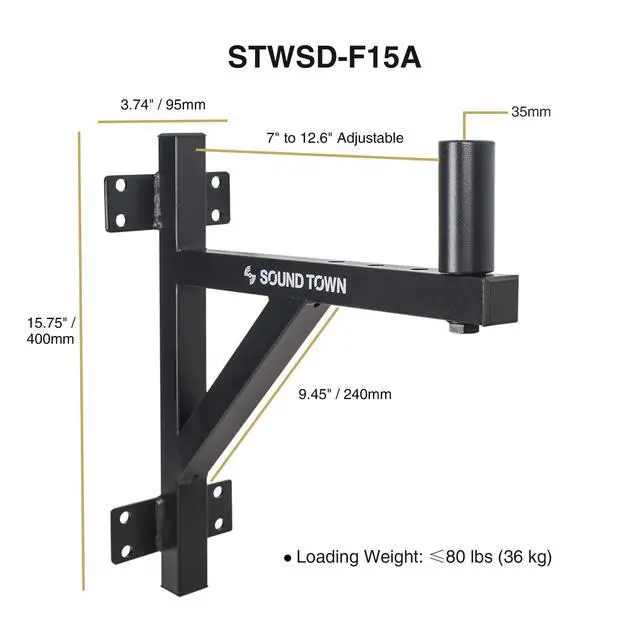 Alt view image 3 of 4 - 2-Pack Wall Mount Speaker Brackets, Fits 35mm Speaker Mounts (STWSD-F15A-PAIR)