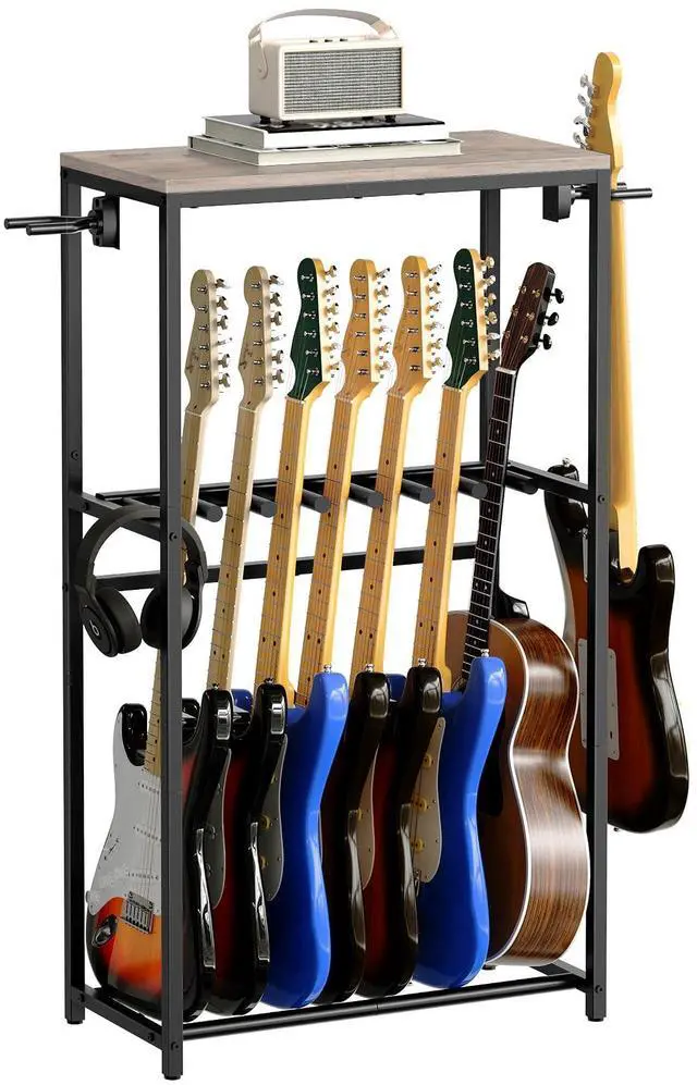 Main image of Guitar Stand, Guitar Rack for Acoustic Holder, Electric Guitar, Bass, Multiple Guitar Rack Holder for Guitars, Guitar Amp Accessories, for Home Music Studio, Greige and Black GSHG6701