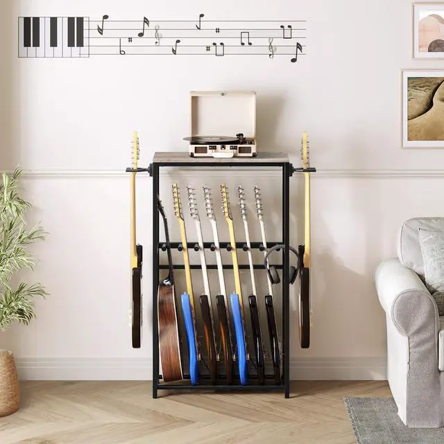 Alt view image 2 of 7 - Guitar Stand, Guitar Rack for Acoustic Holder, Electric Guitar, Bass, Multiple Guitar Rack Holder for Guitars, Guitar Amp Accessories, for Home Music Studio, Greige and Black GSHG6701