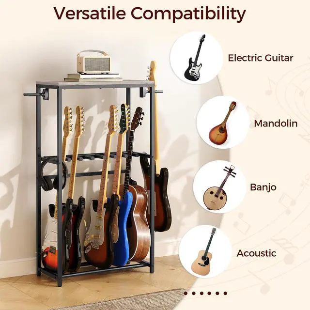Alt view image 6 of 7 - Guitar Stand, Guitar Rack for Acoustic Holder, Electric Guitar, Bass, Multiple Guitar Rack Holder for Guitars, Guitar Amp Accessories, for Home Music Studio, Greige and Black GSHG6701