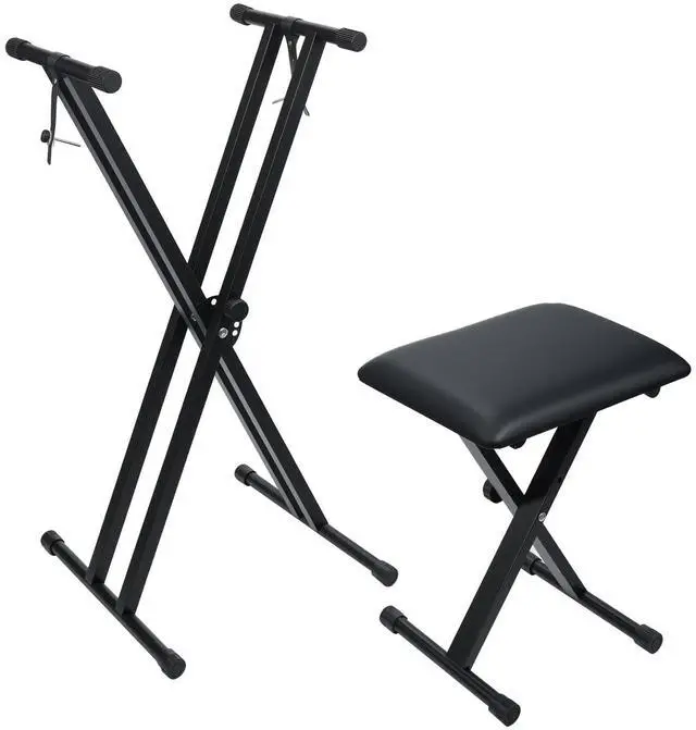 Main image of Keyboard Stands and Bench Set,7 Adjustable Heights Double-X Keyboard Stand,Portable Keyboard Piano Stand with Locking Straps,Piano Keyboard Stand Fits for 54-88 Key Digital Pianos(9.84-29.92Inch)