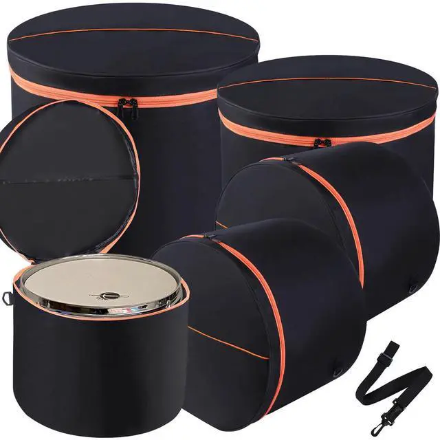 Main image of 5 Piece Drum Bag Set for 12" 13" 14" Tom Snare, 22" Bass Drum Carrying Cases Cover Travel Drum Case Set with Shoulder Strap and Handle for Tom Snare Bass Accessories