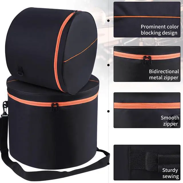 Alt view image 3 of 7 - 5 Piece Drum Bag Set for 12" 13" 14" Tom Snare, 22" Bass Drum Carrying Cases Cover Travel Drum Case Set with Shoulder Strap and Handle for Tom Snare Bass Accessories