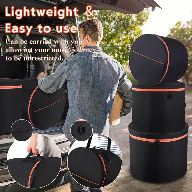 Alt view image 5 of 7 - 5 Piece Drum Bag Set for 12" 13" 14" Tom Snare, 22" Bass Drum Carrying Cases Cover Travel Drum Case Set with Shoulder Strap and Handle for Tom Snare Bass Accessories