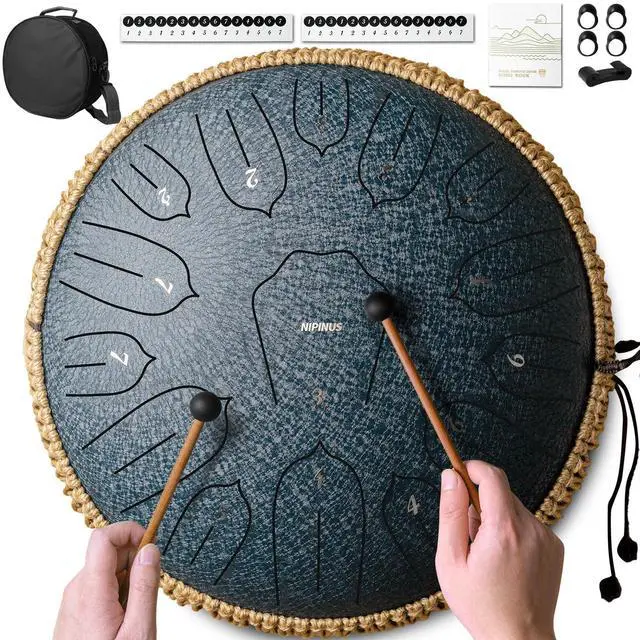 Main image of Rain Drum for Outside Garden, Large Steel Tongue Drum - 12 Inch 15 Notes Metal HandPan Drums,Waterproof Rain Chime,Musical Gifts
