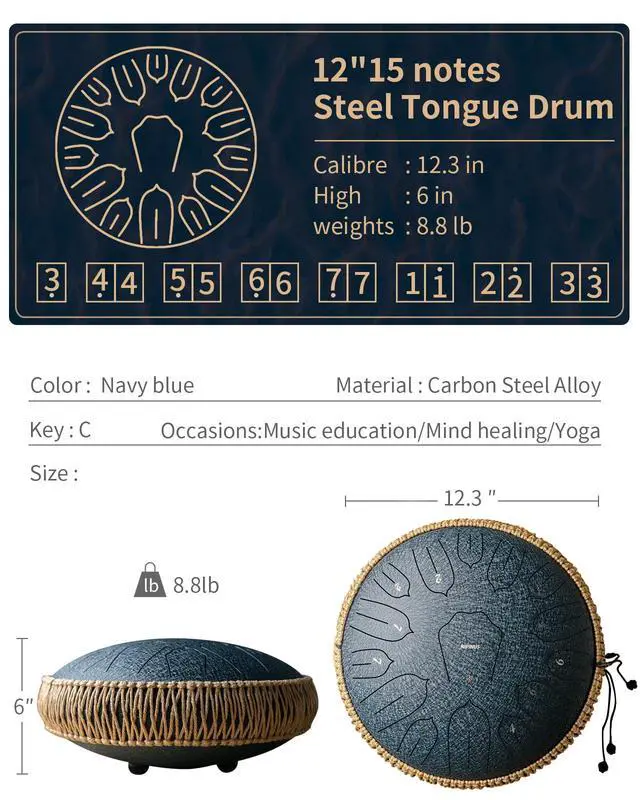 Alt view image 3 of 7 - Rain Drum for Outside Garden, Large Steel Tongue Drum - 12 Inch 15 Notes Metal HandPan Drums,Waterproof Rain Chime,Musical Gifts