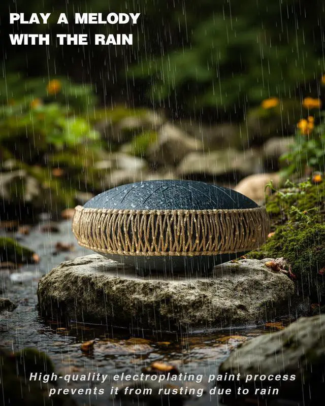Alt view image 6 of 7 - Rain Drum for Outside Garden, Large Steel Tongue Drum - 12 Inch 15 Notes Metal HandPan Drums,Waterproof Rain Chime,Musical Gifts