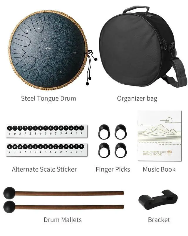 Alt view image 5 of 7 - Rain Drum for Outside Garden, Large Steel Tongue Drum - 12 Inch 15 Notes Metal HandPan Drums,Waterproof Rain Chime,Musical Gifts