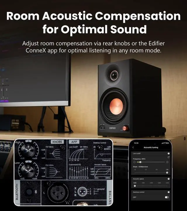 Alt view image 3 of 7 - MR4.5 Bi-Amped Studio Monitor, 80W RMS Bookshelf Speakers - Black | 4.5" Woofer 1" Silk Tweeter Hi-Res Audio Bluetooth 6.0 LDAC XLR/TRS/RCA/AUX Input Music Production Video Editing Home Audio