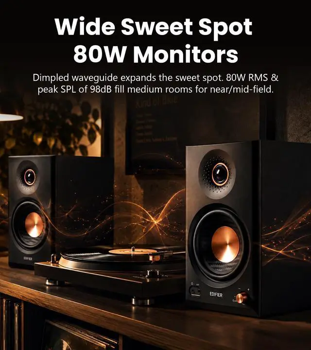 Alt view image 4 of 7 - MR4.5 Bi-Amped Studio Monitor, 80W RMS Bookshelf Speakers - Black | 4.5" Woofer 1" Silk Tweeter Hi-Res Audio Bluetooth 6.0 LDAC XLR/TRS/RCA/AUX Input Music Production Video Editing Home Audio