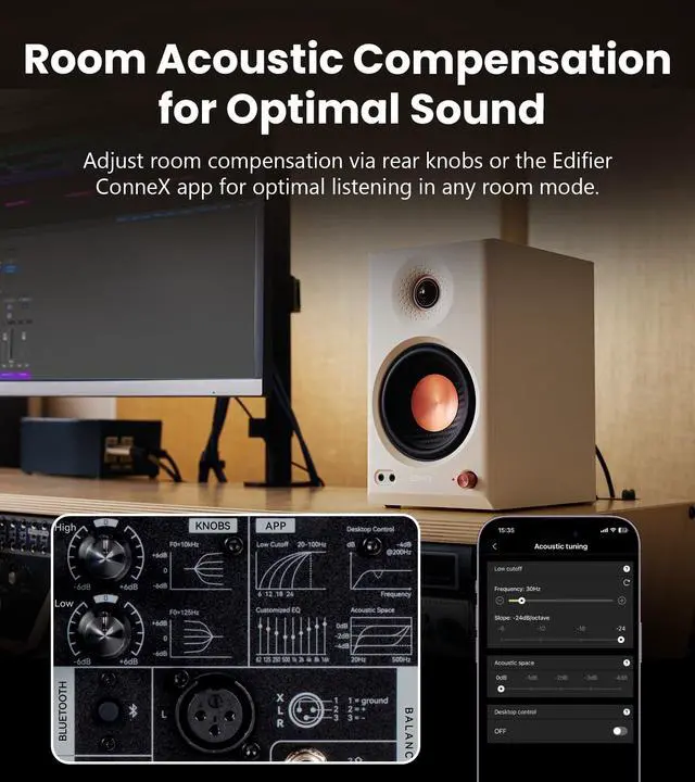 Alt view image 4 of 7 - MR4.5 Bi-Amped Studio Monitor, 80W RMS Bookshelf Speakers - White | 4.5" Woofer 1" Silk Tweeter Hi-Res Audio Bluetooth 6.0 LDAC XLR/TRS/RCA/AUX Input Music Production Video Editing Home Audio