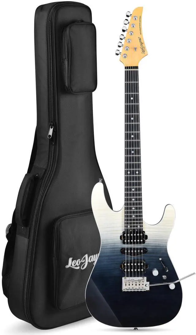 Main image of SW Electric Guitar, Flame Maple Top, Synthetic Ebony Fingerboard, 304 Stainless Steel Frets, 12"-16" Compound Radius, Alnico 5 Pickups, Small Double Locking Tremolo (Transparent faded Black)
