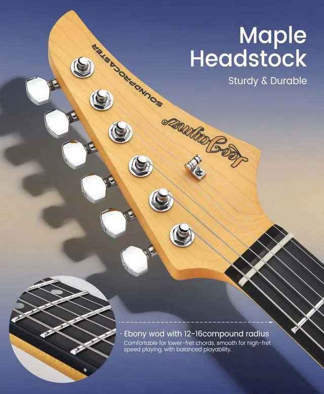 Alt view image 3 of 7 - SW Electric Guitar, Flame Maple Top, Synthetic Ebony Fingerboard, 304 Stainless Steel Frets, 12"-16" Compound Radius, Alnico 5 Pickups, Small Double Locking Tremolo (Transparent faded Black)