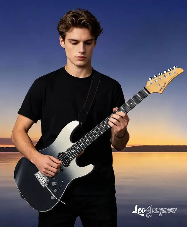 Alt view image 7 of 7 - SW Electric Guitar, Flame Maple Top, Synthetic Ebony Fingerboard, 304 Stainless Steel Frets, 12"-16" Compound Radius, Alnico 5 Pickups, Small Double Locking Tremolo (Transparent faded Black)