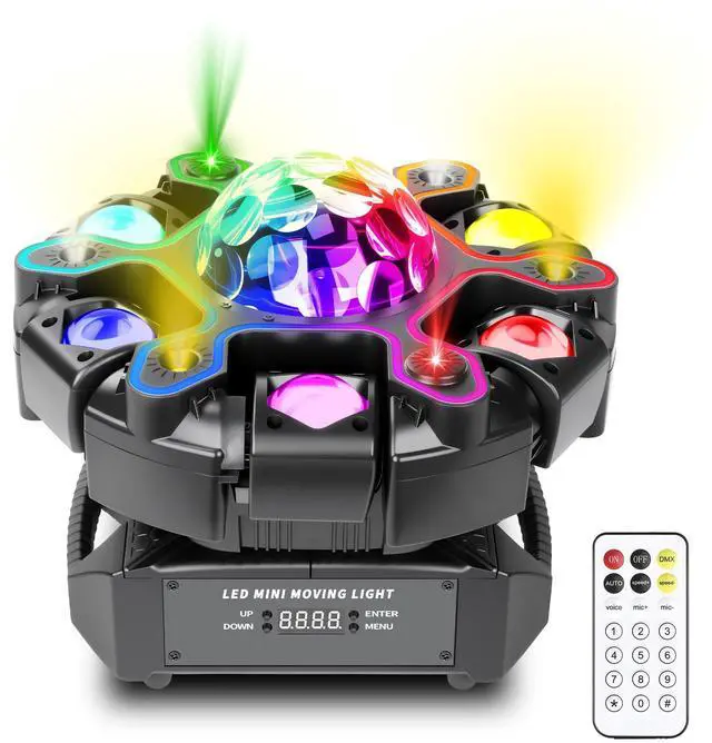 Main image of Moving Head DJ Lights, 5in1 Stage Effect Light with 6-Arm LED Beam, Disco Ball, Starry Projection, Strobe, Colorful Light Strip, Support DMX-512 & Remote for Party DJs Gig Bar Club Wedding