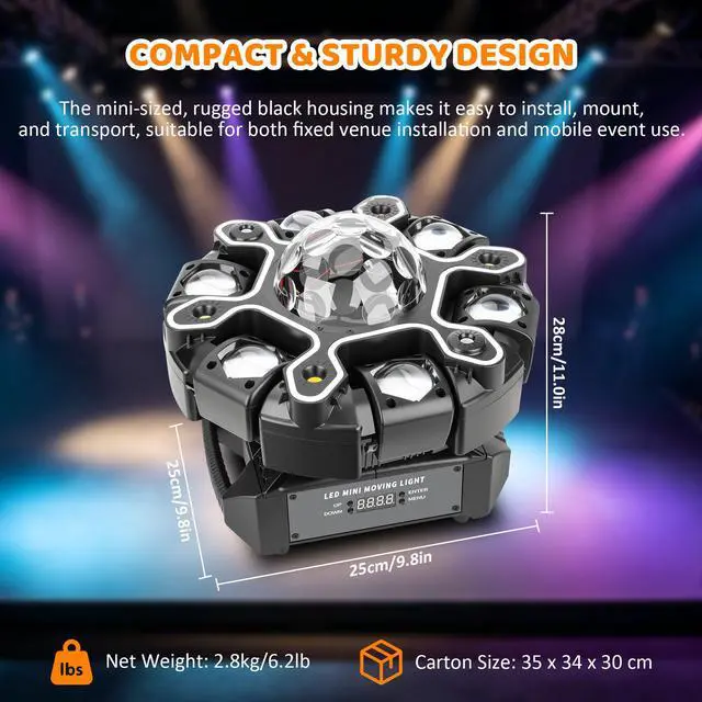 Alt view image 6 of 6 - Moving Head DJ Lights, 5in1 Stage Effect Light with 6-Arm LED Beam, Disco Ball, Starry Projection, Strobe, Colorful Light Strip, Support DMX-512 & Remote for Party DJs Gig Bar Club Wedding