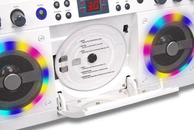 Alt view image 4 of 7 - KS303W-B Portable Bluetooth/CD+G Karaoke Machine - White l Built-in Stereo Speakers l Detachable Tablet Holder l Multi-Color Light Effects l Built-in Bluetooth Receiver l Microphone Included
