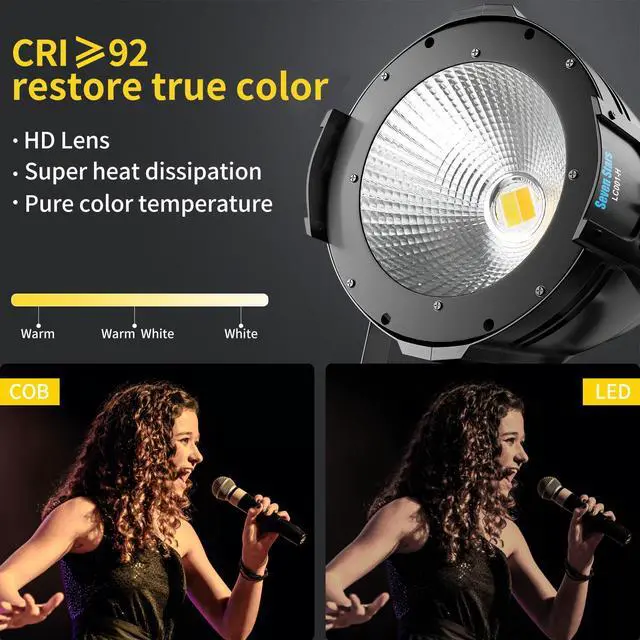 Alt view image 3 of 7 - DJ Lights COB Warm and Cold White Par Lighting,100W DMX Par Light Sound Activated, Professional Stage Lights for Wedding,Small Concert,Church,Concert,Photo Studio(1 PCS)