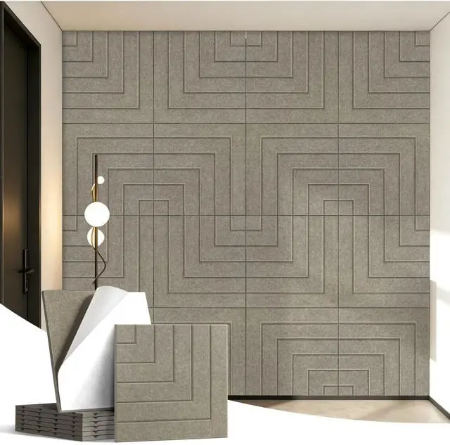 Main image of Acoustic Panels Right Angled Line Pattern Sound Absorbing Wall | 6 Pack 23.6x23.6 Inch Self-Adhesive High-Density, Decorative, Soundproofing Noise Cancelling for Home Office Recording Studio